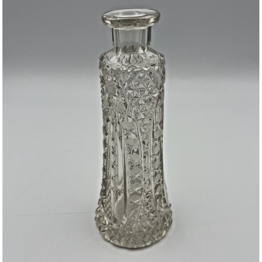 Antique Cut Glass 7" Tall Perfume Bottle w Etched Floral Decorations Bottle Only